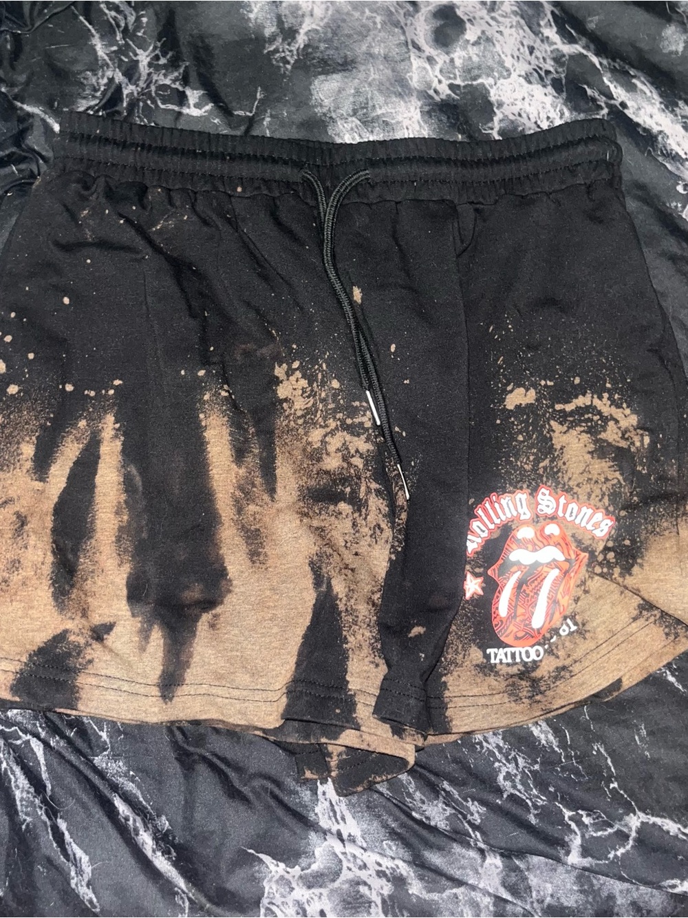 The Rolling Stones tattoo you Black tie dye Bleach Shorts size large